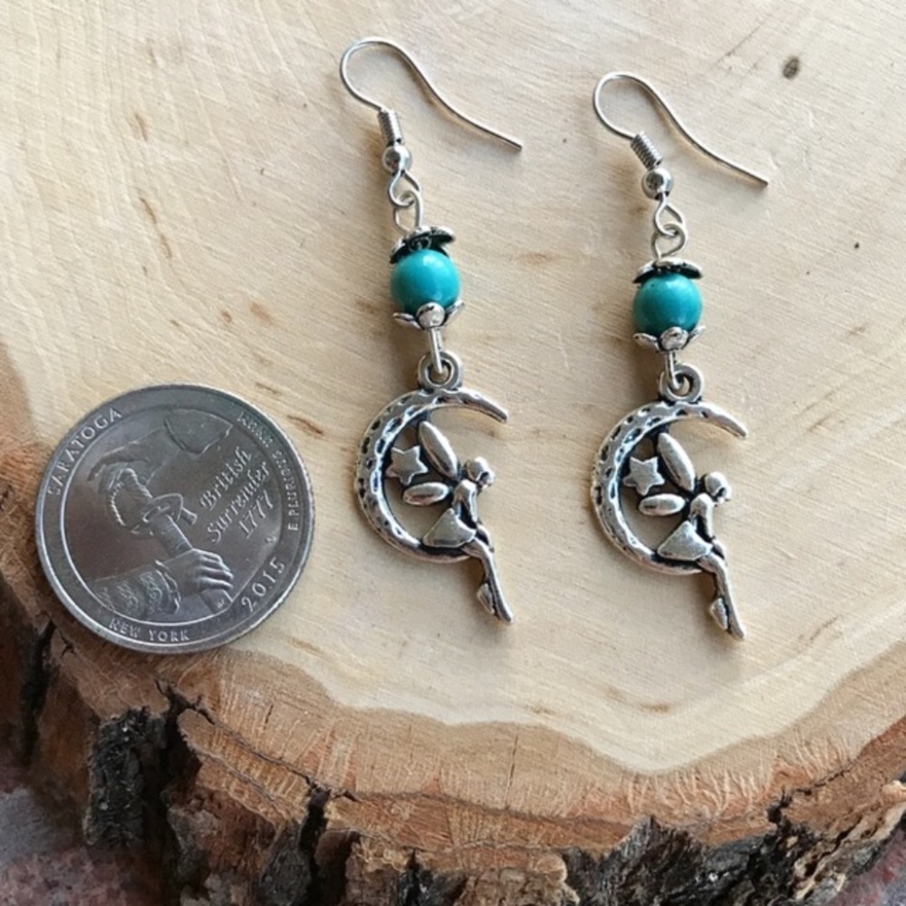 ๐ดSale ! Turquoise fairy steel dangly earrings - Picture 6 of 7